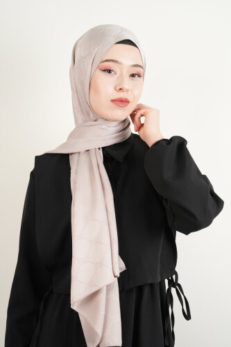 Jakarlı Şal Desenli Şal - Taş Rengi 