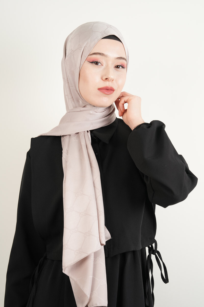 Jakarlı Şal Desenli Şal - Taş Rengi - 1