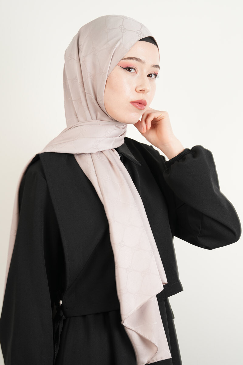 Jakarlı Şal Desenli Şal - Taş Rengi - 2