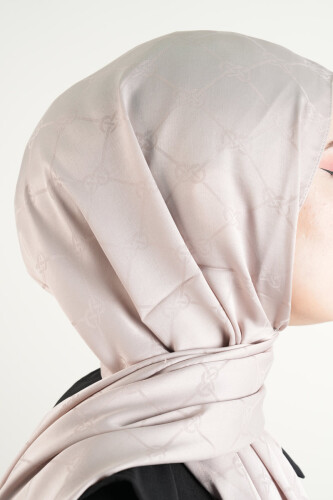 Jakarlı Şal Desenli Şal - Taş Rengi - 3