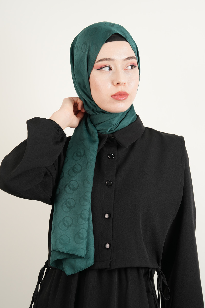 Jakarlı Şal Desenli Şal - Zümrüt - 1