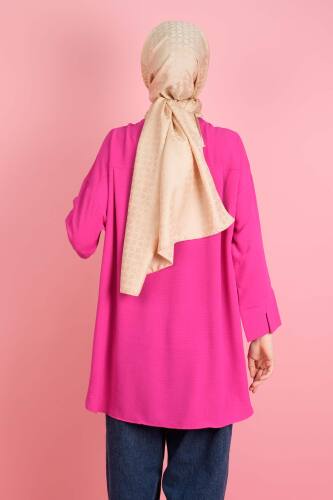 Kadın Bisiklet Yaka Tunik Basic Kol Yırtmaç Detaylı Ayrobin Tunik Fuşya - 4