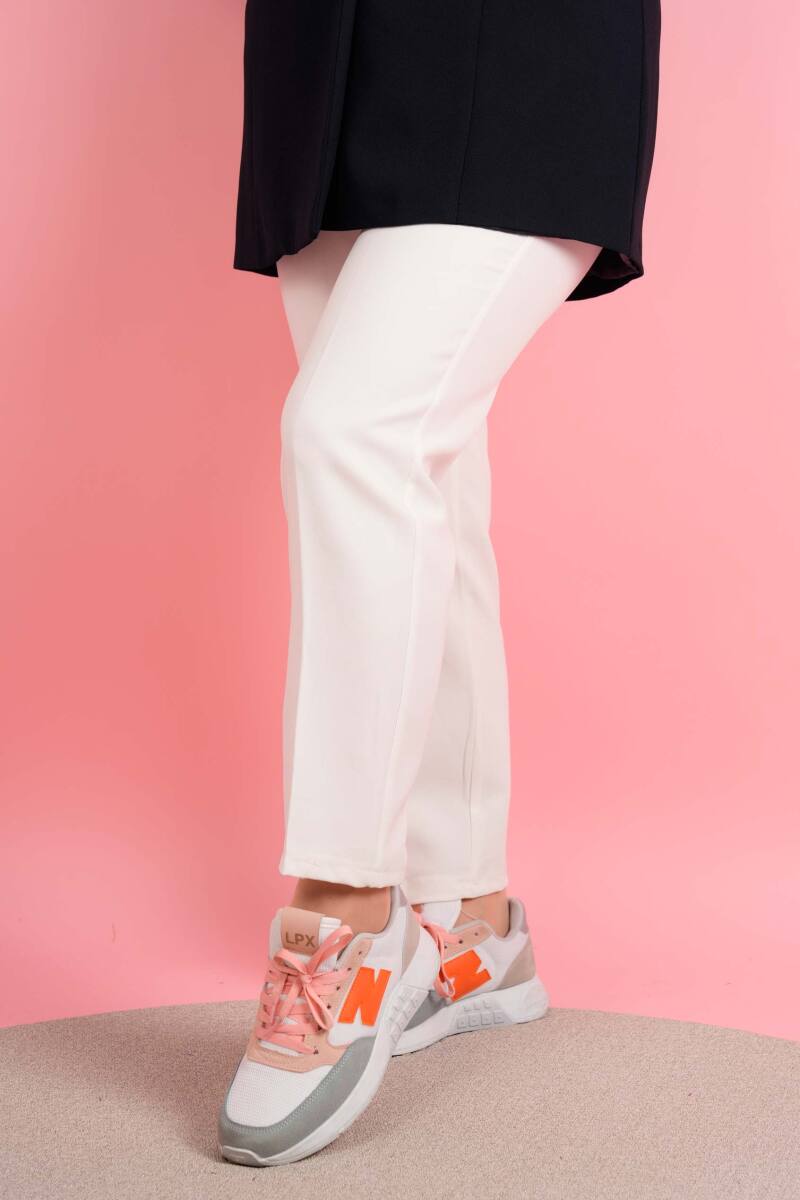 Kadın Dar Kalıp Havuç Pantolon Bel Lastikli Pantolon Beyaz - 1