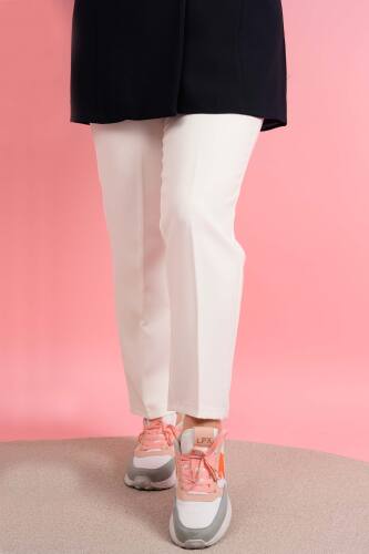 Kadın Dar Kalıp Havuç Pantolon Bel Lastikli Pantolon Beyaz - 3