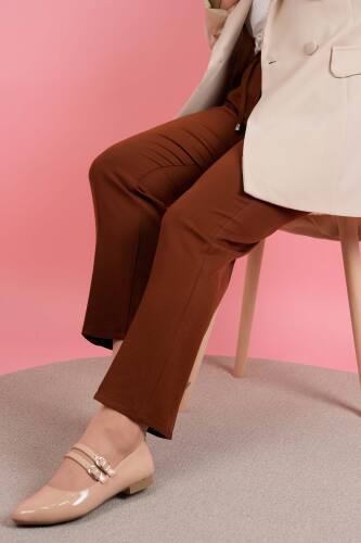 Kadın Dar Kalıp Havuç Pantolon Bel Lastikli Pantolon Kahverengi - 3