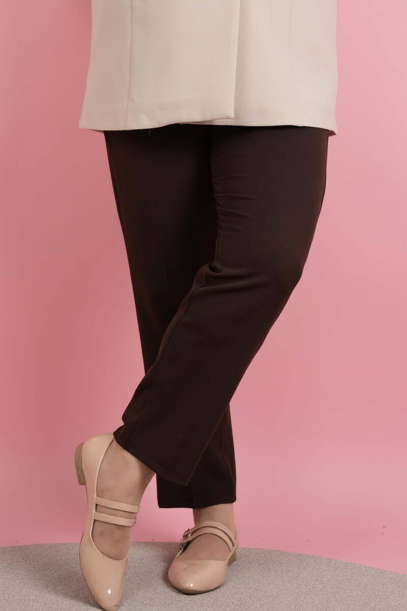 Kadın Dar Kalıp Havuç Pantolon Bel Lastikli Pantolon Koyu Kahverengi - 2