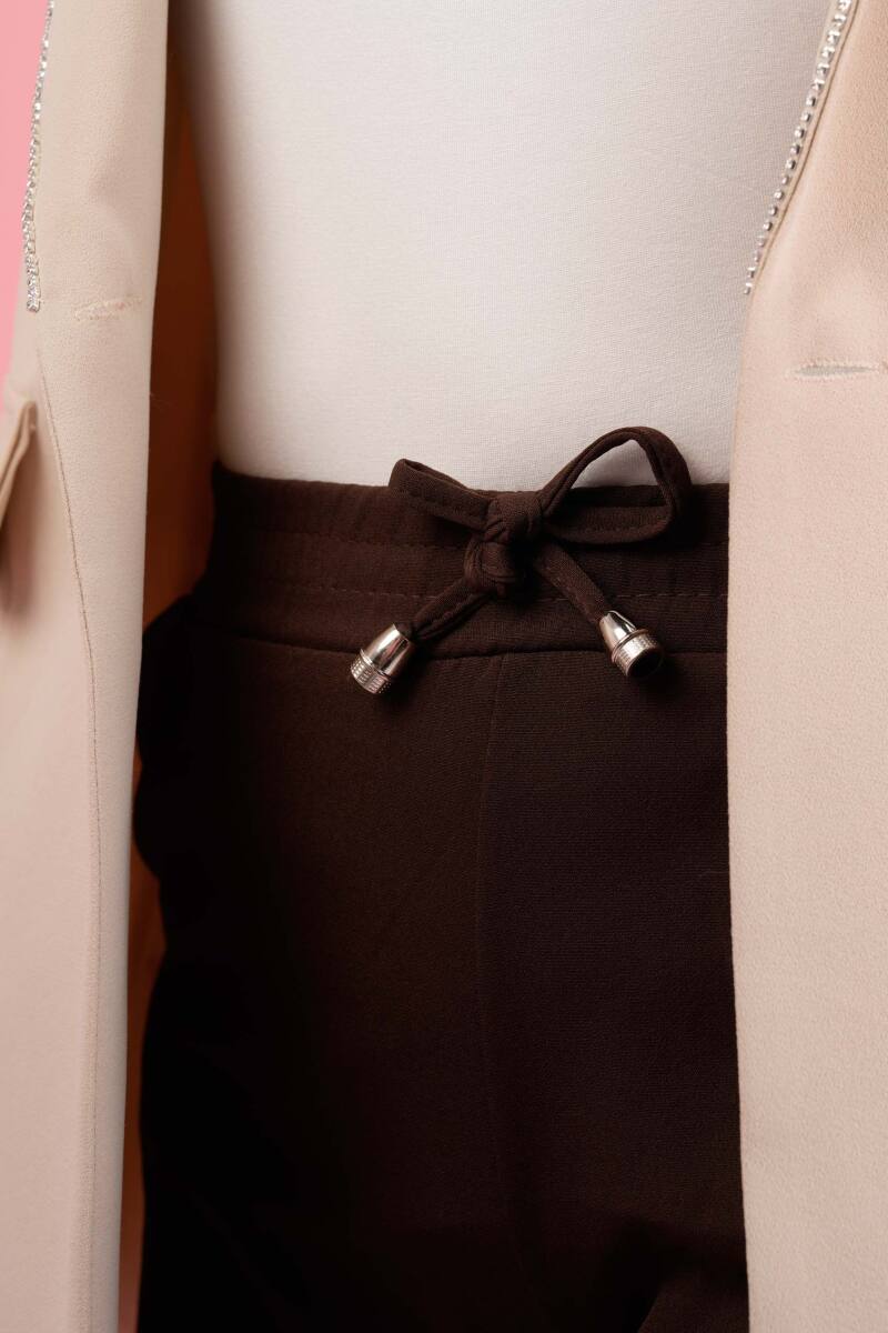 Kadın Dar Kalıp Havuç Pantolon Bel Lastikli Pantolon Koyu Kahverengi - 4