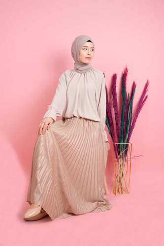 Kadın Deri Görünümlü Piliseli Etek Bej - 03Kız Kulesi Teks