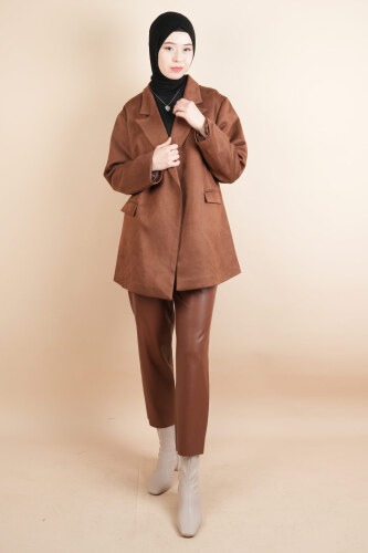 Kadın Deri Pantolon Puane Havuç Kesim Deri Pantolon Kahverengi - 03Kız Kulesi Teks (1)