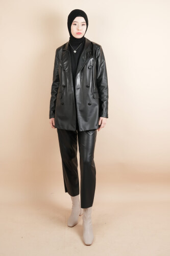 Kadın Deri Pantolon Puane Havuç Kesim Deri Pantolon Siyah - 03Kız Kulesi Teks (1)