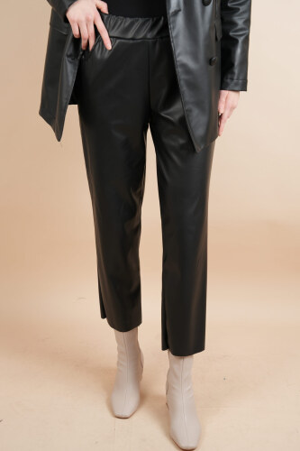 Kadın Deri Pantolon Puane Havuç Kesim Deri Pantolon Siyah - 3