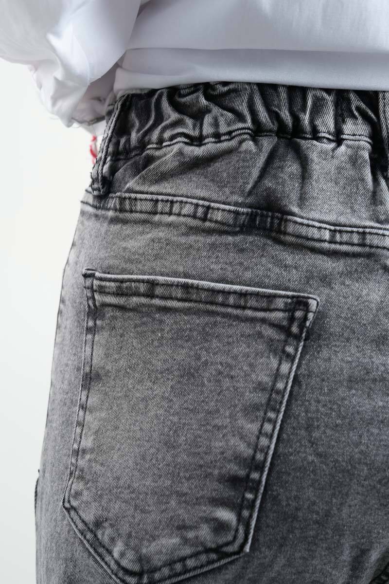 Kot Pantolon Bayan Yan Yırtmaç Taş Detaylı Denim Pantolon Açık Gri - 3