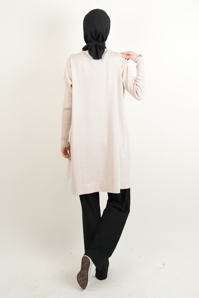 Merserize Tunik Vivo Ortası Dikişli Tunik Krem - 3