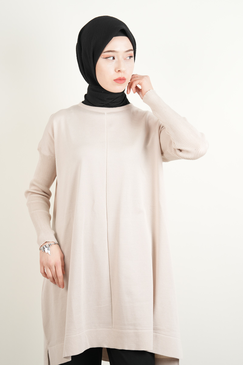 Merserize Tunik Vivo Ortası Dikişli Tunik Krem - 4
