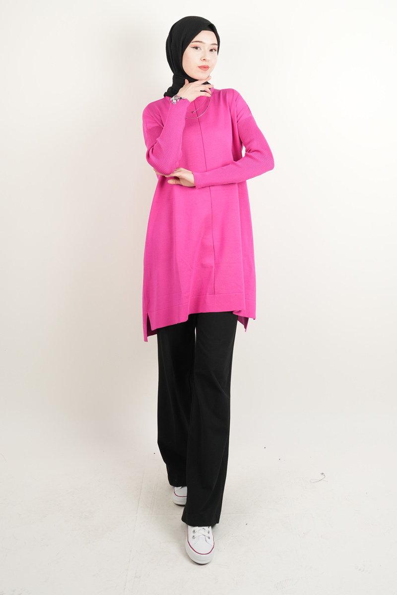 Merserize Tunik Vivo Ortası Dikişli Tunik Pembe - 1