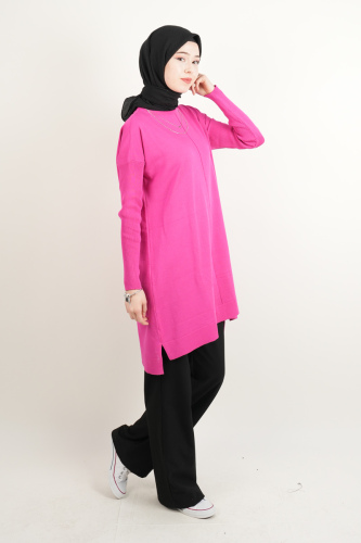 Merserize Tunik Vivo Ortası Dikişli Tunik Pembe - 2
