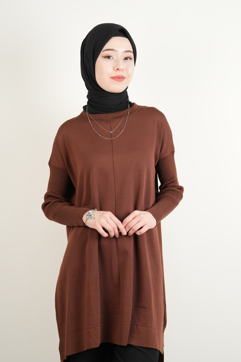 Merserize Tunik Vivo Ortası Dikişli Tunik Kahverengi - 4