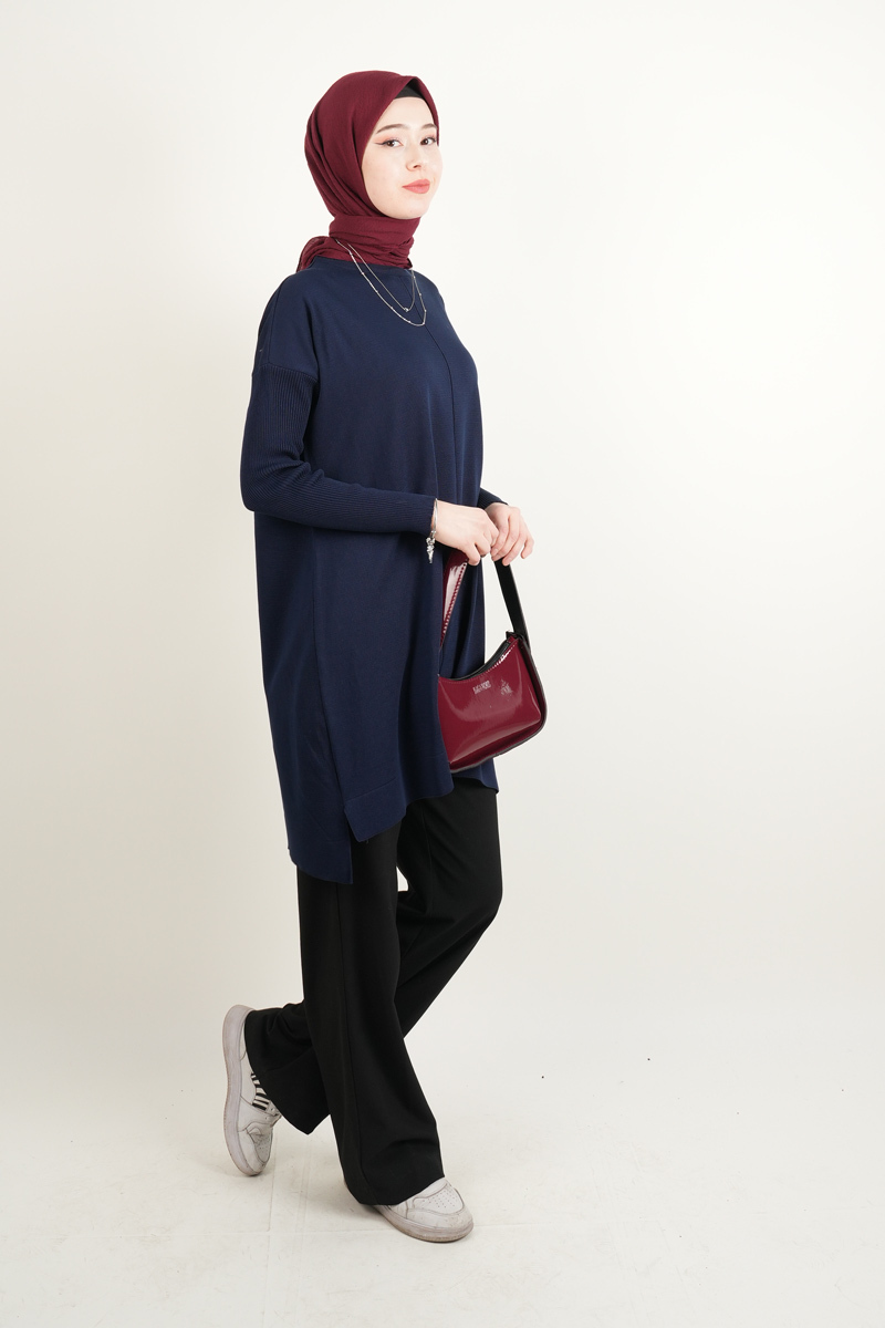 Merserize Tunik Vivo Ortası Dikişli Tunik Lacivert - 2