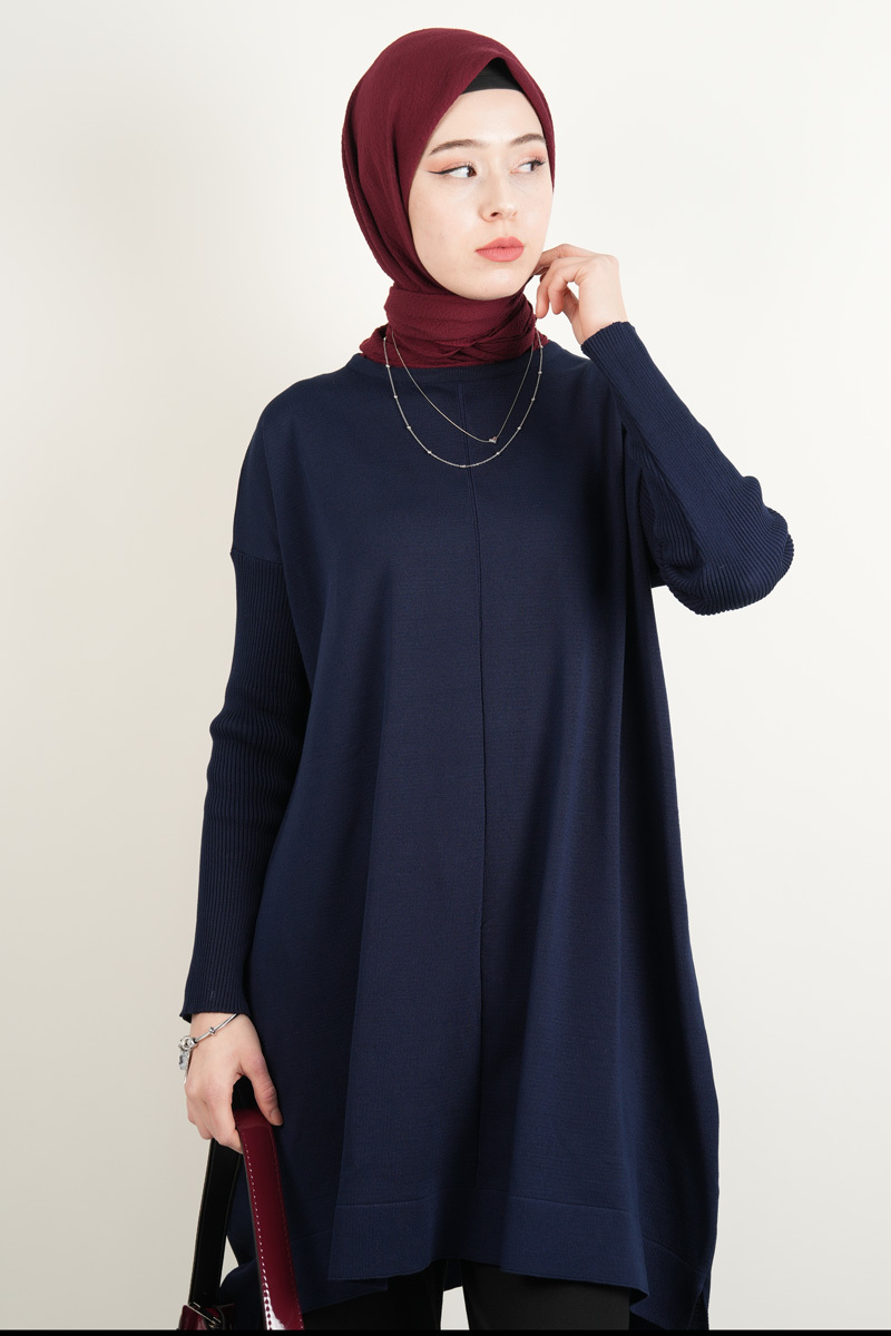 Merserize Tunik Vivo Ortası Dikişli Tunik Lacivert - 4