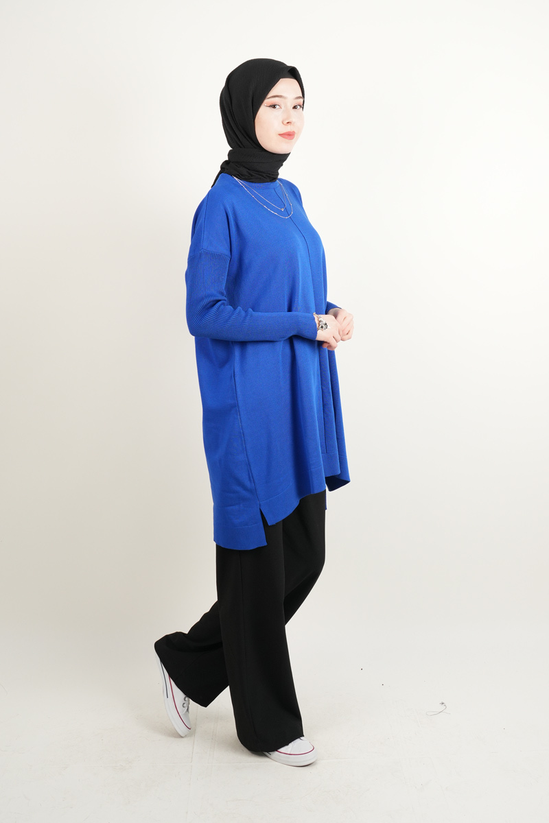 Merserize Tunik Vivo Ortası Dikişli Tunik Saks Mavi - 2