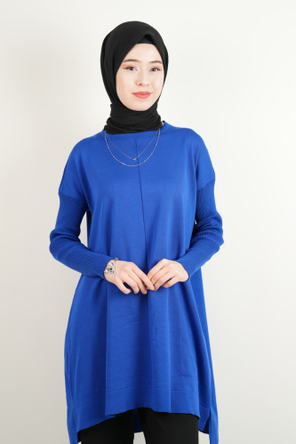 Merserize Tunik Vivo Ortası Dikişli Tunik Saks Mavi - 4