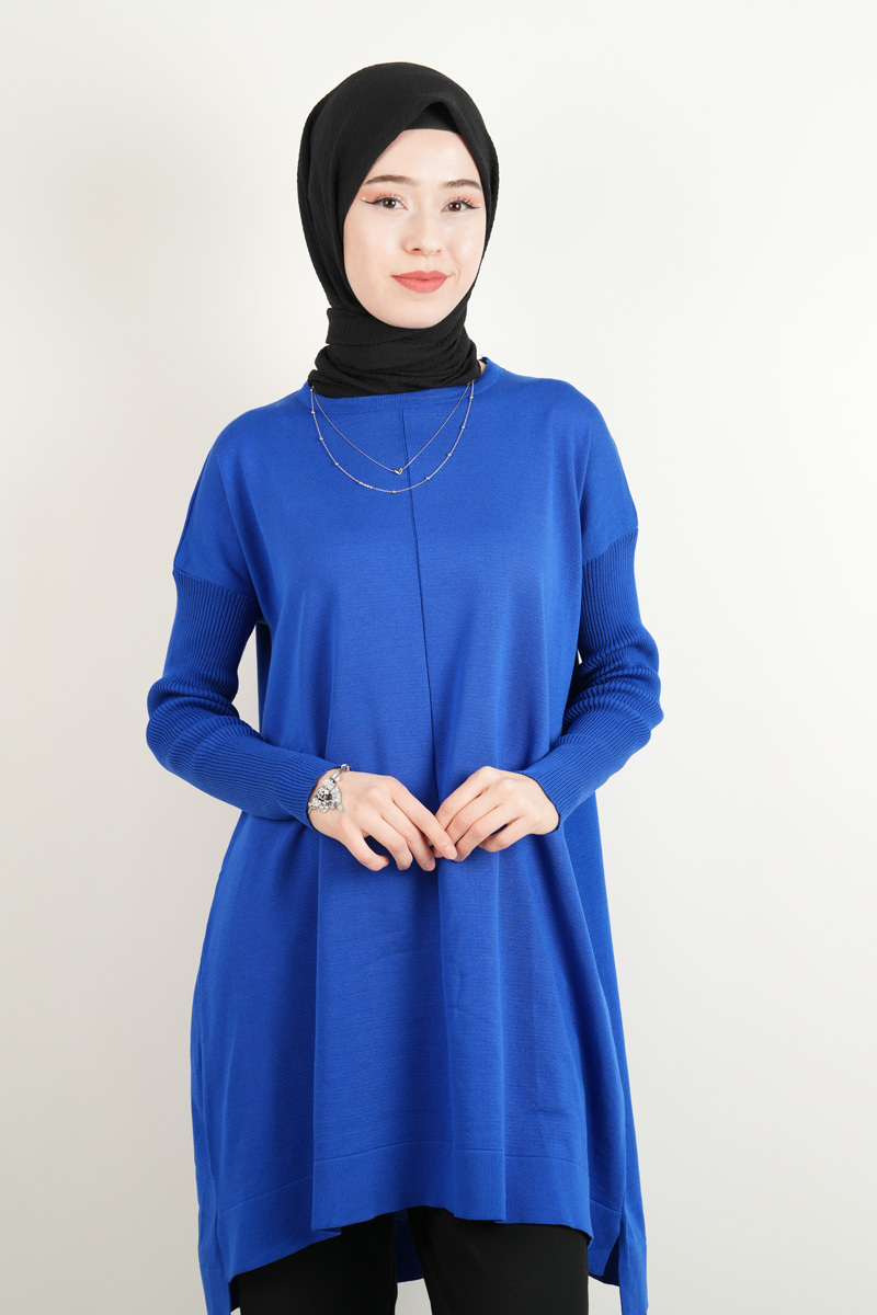 Merserize Tunik Vivo Ortası Dikişli Tunik Saks Mavi - 4