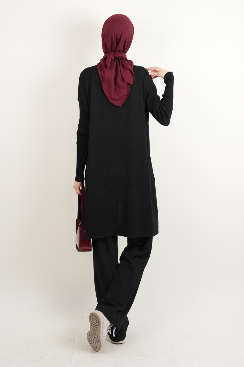 Merserize Tunik Vivo Ortası Dikişli Tunik Siyah - 3