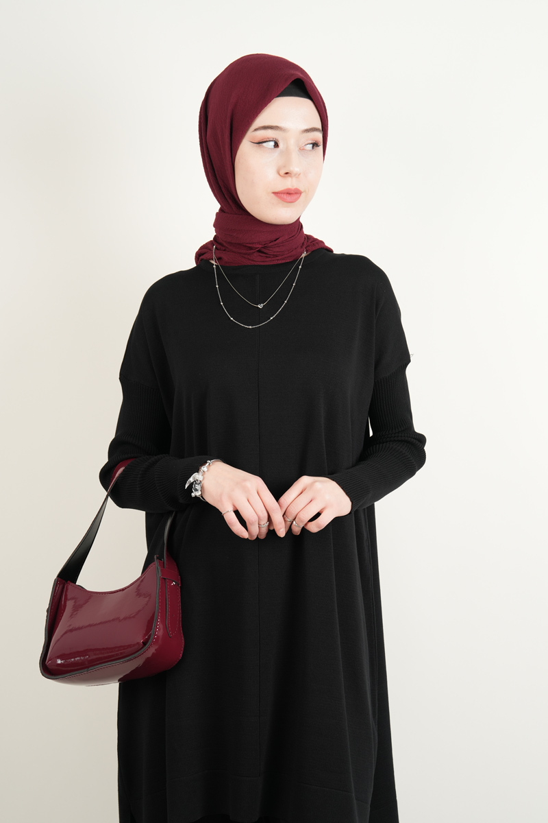 Merserize Tunik Vivo Ortası Dikişli Tunik Siyah - 4
