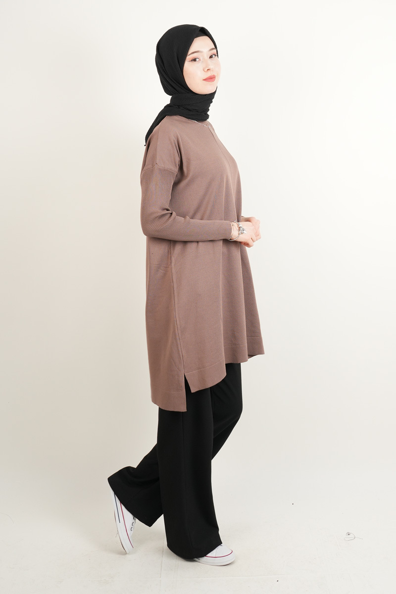 Merserize Tunik Vivo Ortası Dikişli Tunik Vizon - 3