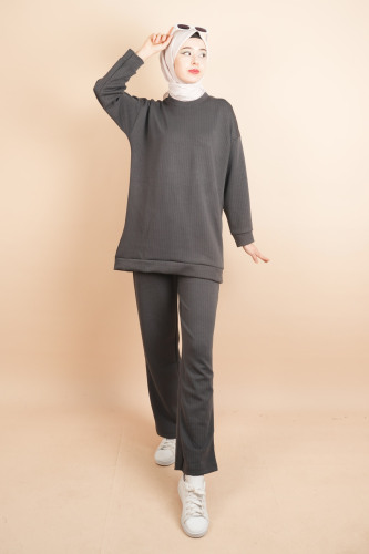 Oysh Spor Bayan Tesettür 2 li Kombin Takım Antrasit 