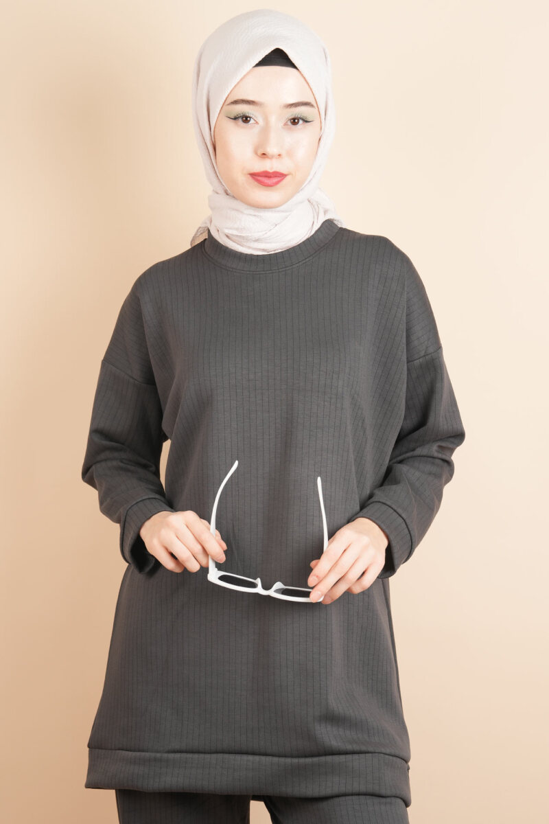 Oysh Spor Bayan Tesettür 2 li Kombin Takım Antrasit - 4