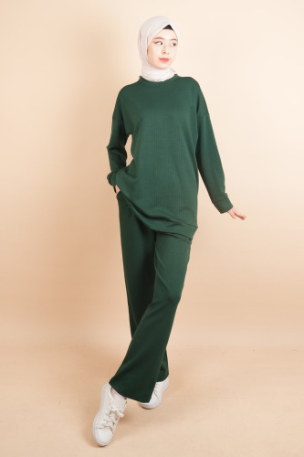 Oysh Spor Bayan Tesettür 2 li Kombin Takım Zümrüt Yeşili - 1
