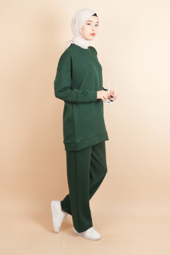Oysh Spor Bayan Tesettür 2 li Kombin Takım Zümrüt Yeşili - 2