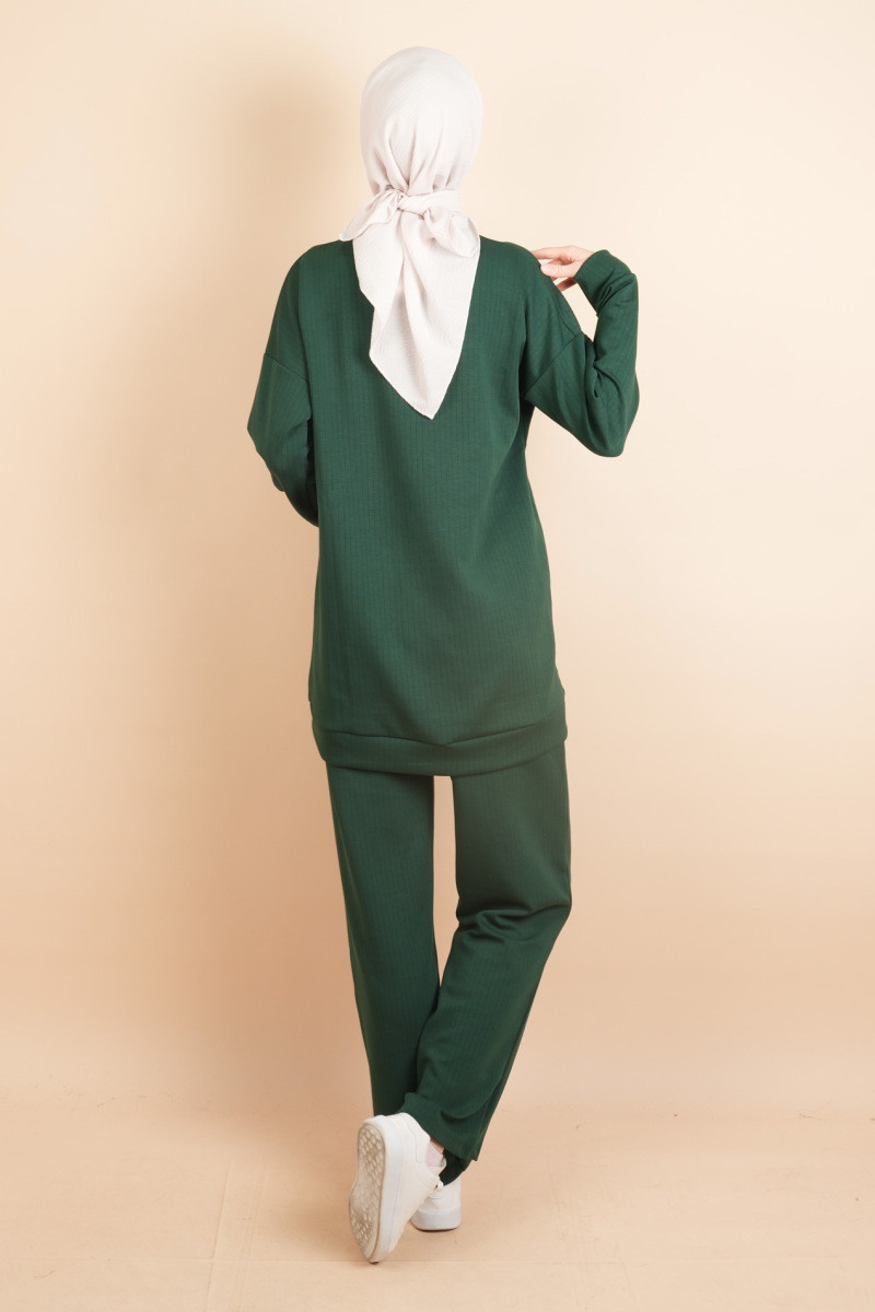 Oysh Spor Bayan Tesettür 2 li Kombin Takım Zümrüt Yeşili - 3