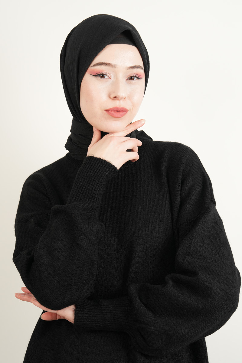 Pamuk Eşarp Mio Caz - Siyah - 1