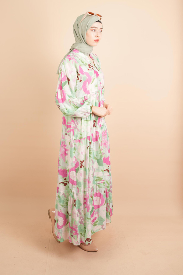 Saten Elbise Uzun Ahu Model Açık Yeşil - 3