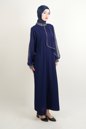 Taş İşlemeli Son Model Tesettür Abiye Yeni Çıkan Nişan ve Kapalı Söz Kıyafeti Lacivert - 03Kız Kulesi Teks (1)