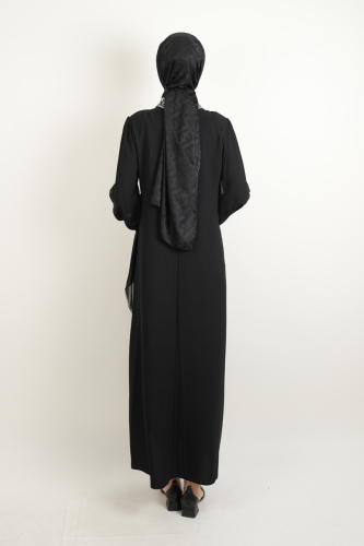 Taş İşlemeli Son Model Tesettür Abiye Yeni Çıkan Nişan ve Kapalı Söz Kıyafeti Siyah - 3