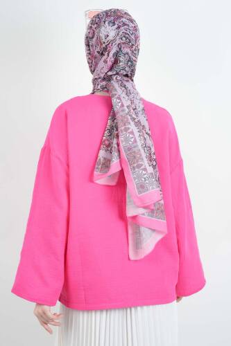 Tesetttür Ceket Tek Bağcıklı Müslin Kimono Ceket Pembe - 4