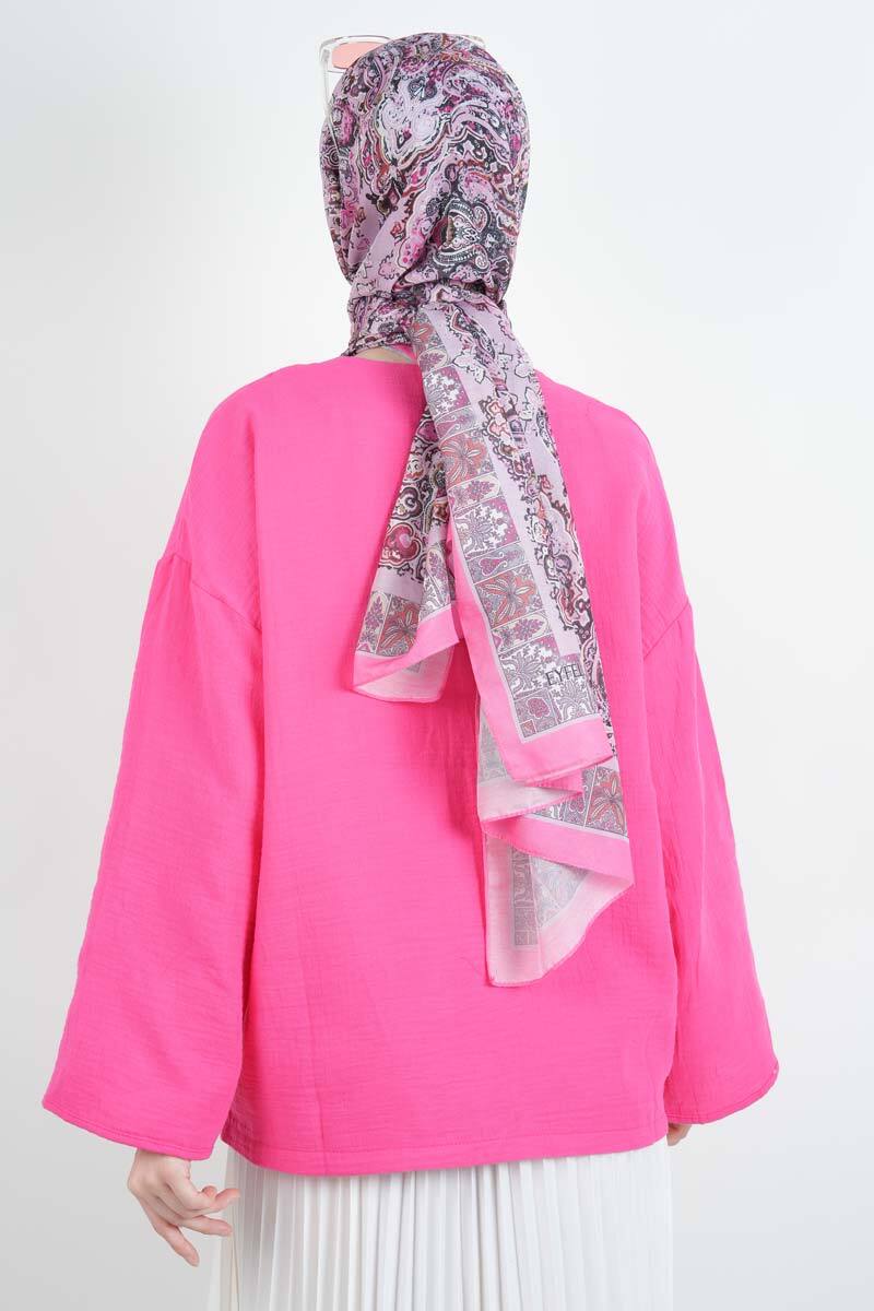 Tesetttür Ceket Tek Bağcıklı Müslin Kimono Ceket Pembe - 4