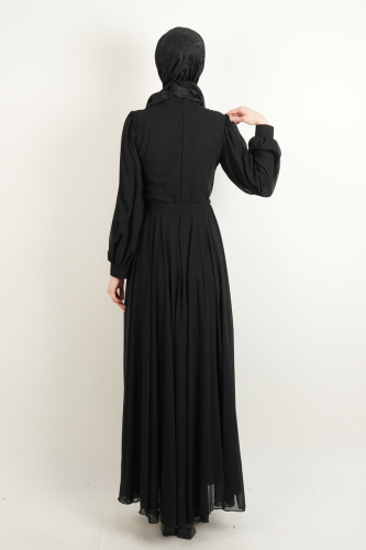 Tesettür Abiye Sade V Dökümlü Prenses Abiye Siyah - 3