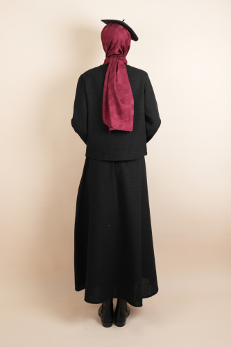 Tesettür Blazer Etekli Takım Taş Düğmeli Blazer Takım Siyah - 3