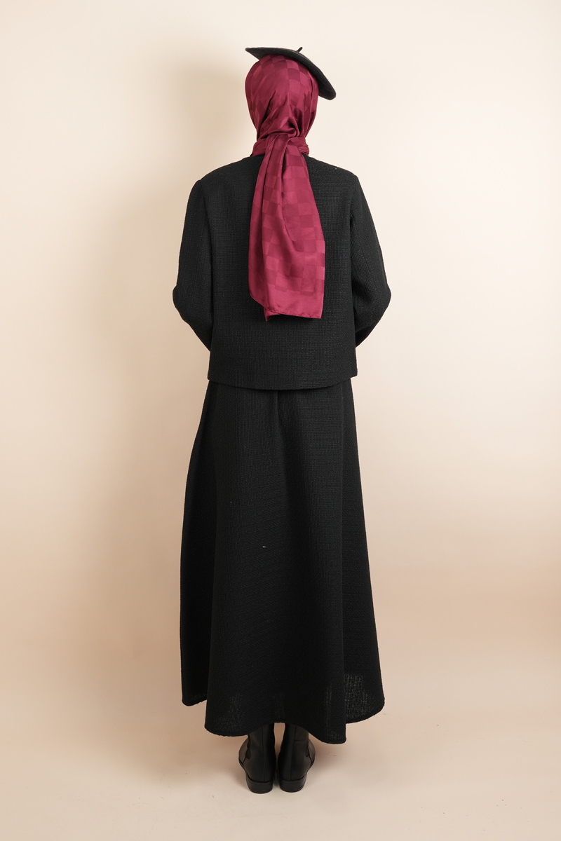 Tesettür Blazer Etekli Takım Taş Düğmeli Blazer Takım Siyah - 3