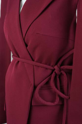Tesettür Blazer Takım Omuz Tasarım Yelekli Blazer İkili Takım Bordo - 5