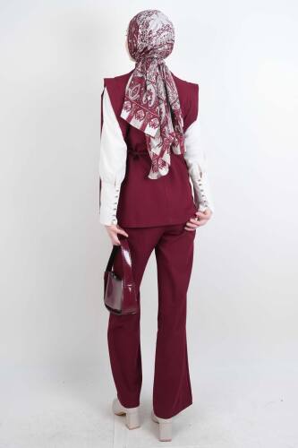 Tesettür Blazer Takım Omuz Tasarım Yelekli Blazer İkili Takım Bordo - 03Kız Kulesi Teks (1)