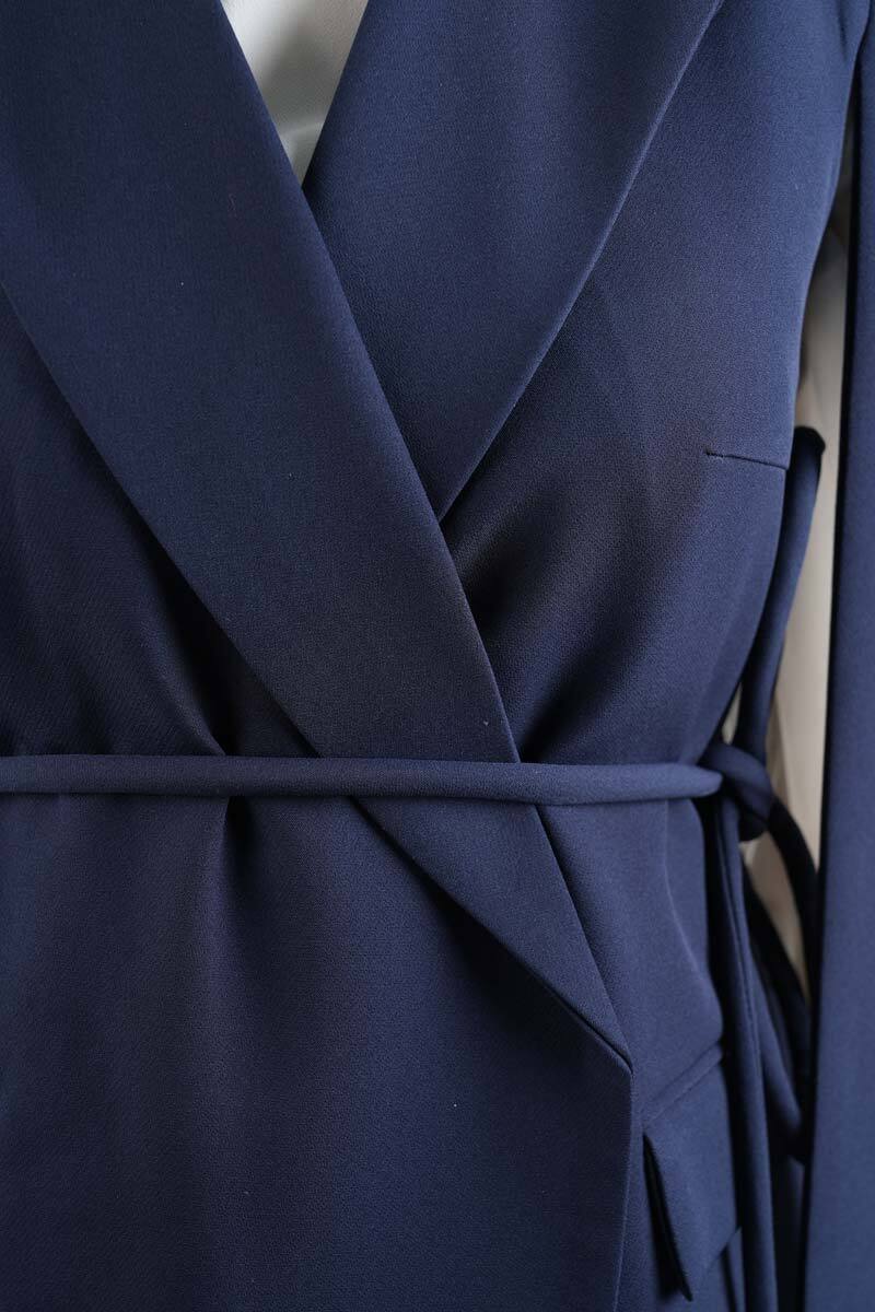Tesettür Blazer Takım Omuz Tasarım Yelekli Blazer İkili Takım Lacivert - 5