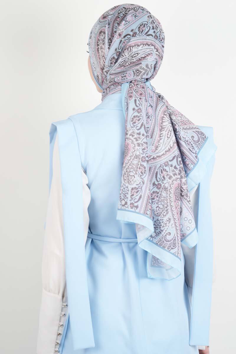 Tesettür Blazer Takım Omuz Tasarım Yelekli Blazer İkili Takım Mavi - 3