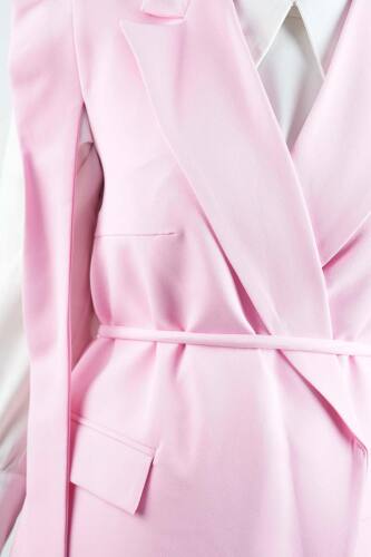 Tesettür Blazer Takım Omuz Tasarım Yelekli Blazer İkili Takım Pembe - 5