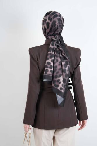 Tesettür Ceket 3 Kemer Detaylı Kol Vatkalı Blazer Ceket Kahverengi - 4