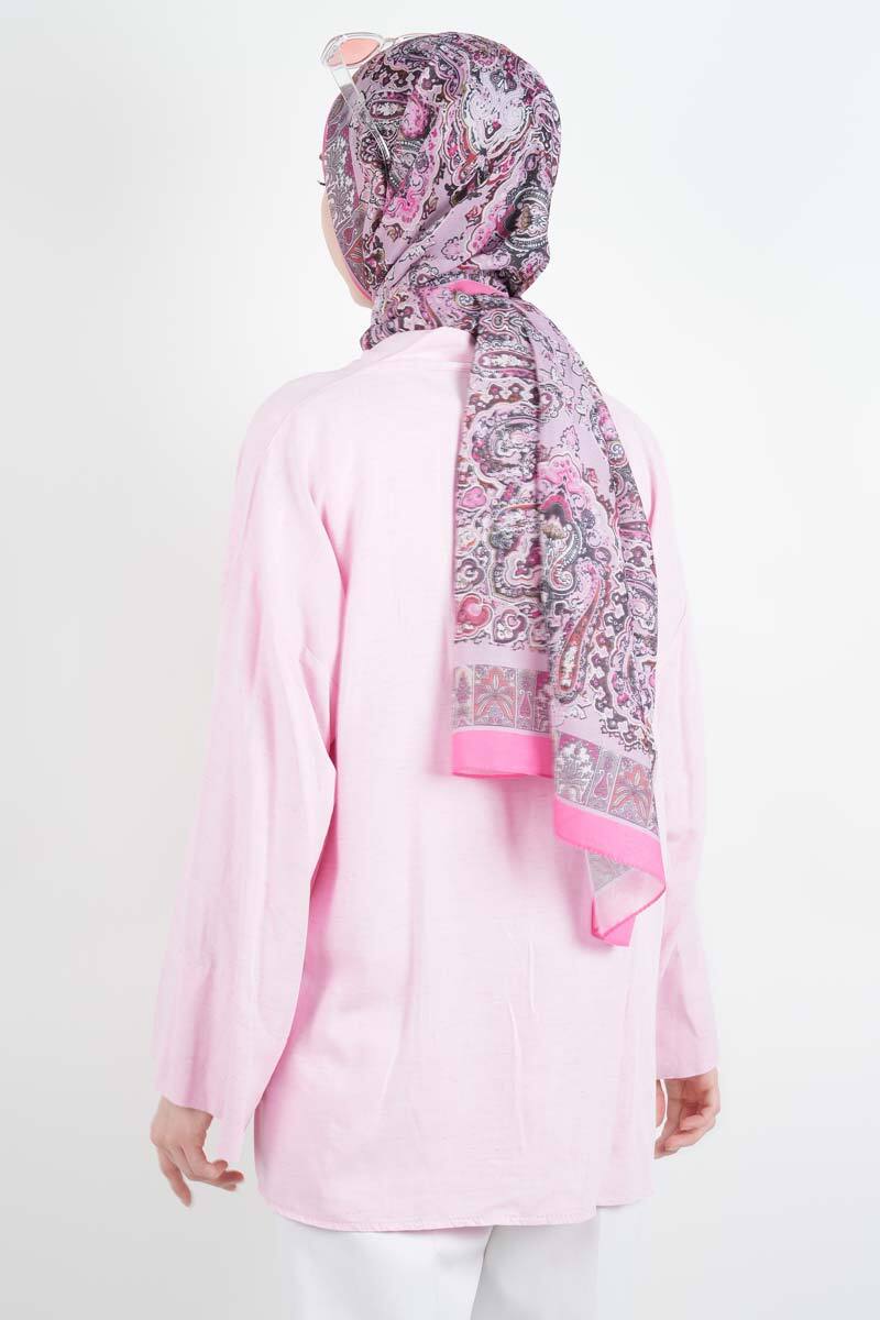 Tesettür Ceket Önden 2 Bağlamalı Keten Kimono Ceket Pudra - 4